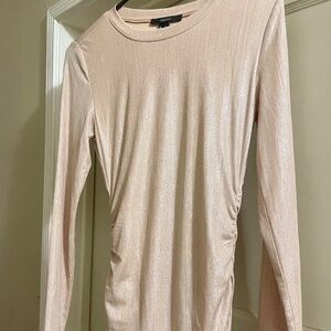 New Light Gold/ Champagne Long Sleeve Ruched Mini Dress